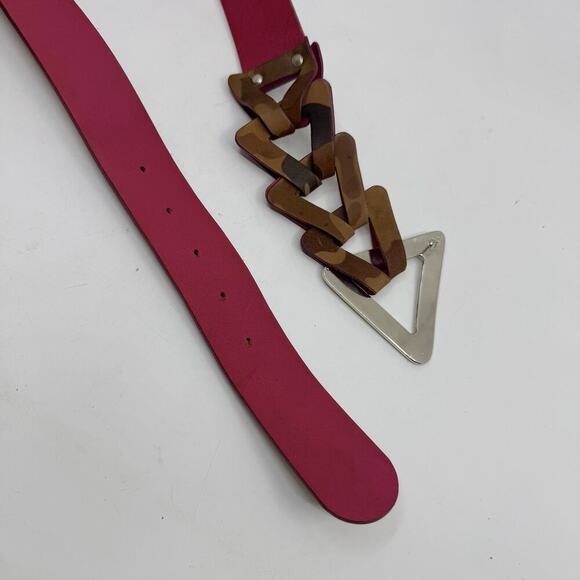 Vintage 2000s MALINI MURJANI Camo Triangle Buckle Leather Belt - Picture 10 of 11